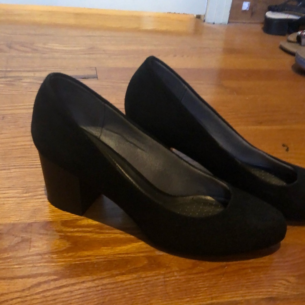 Black Suede Block Heel Pumps